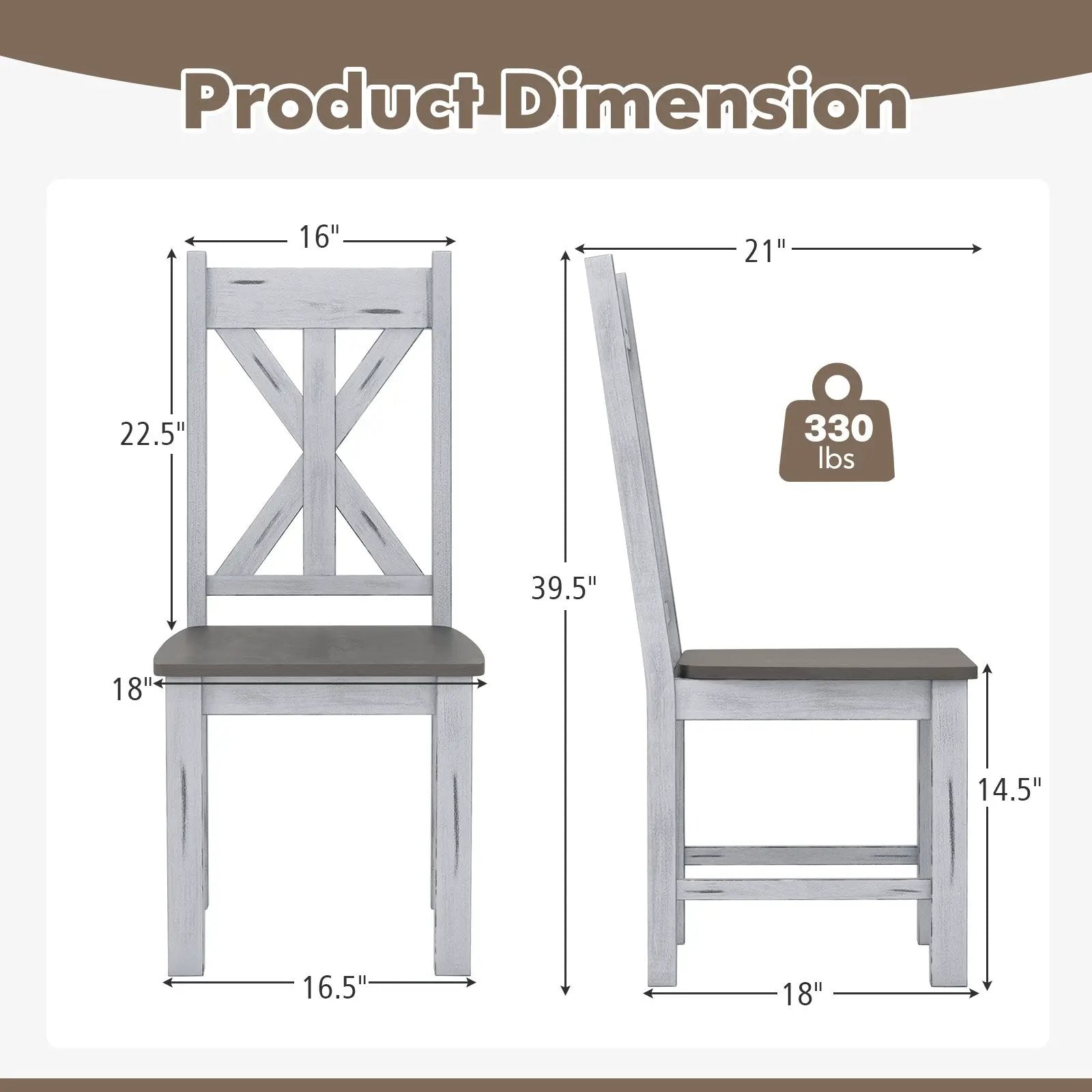 Farmhouse Chair Set of 2 with Rubber Wood Frame and Elegant Hollowed Backrest-Gray by DirectDeals