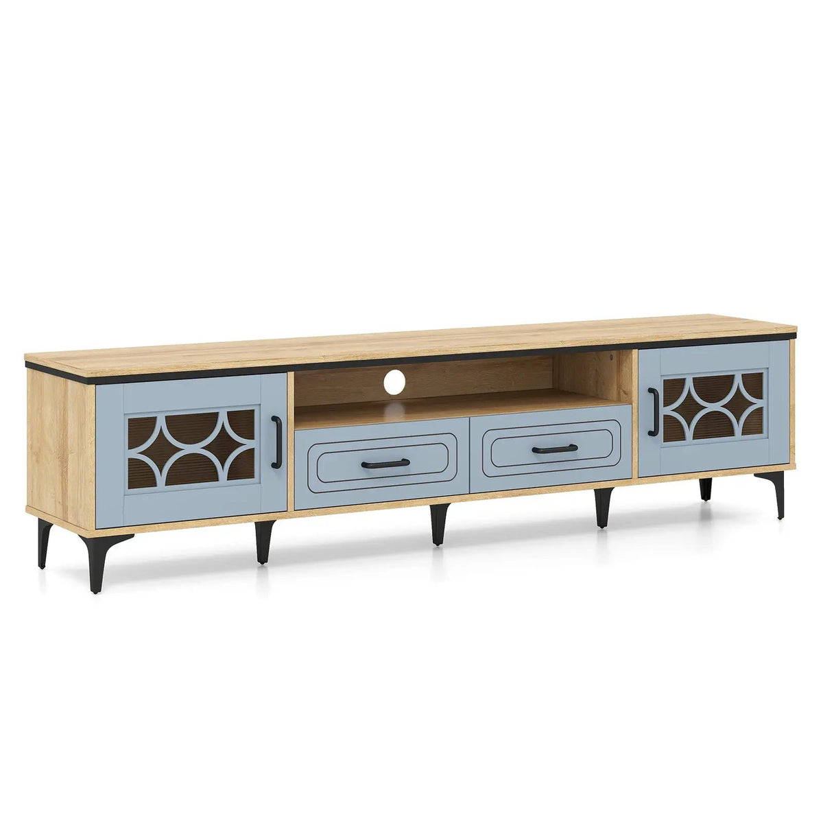Farmhouse TV Stand for TVs up to 80 Inch with 2 Drawers, photo 4 of 9