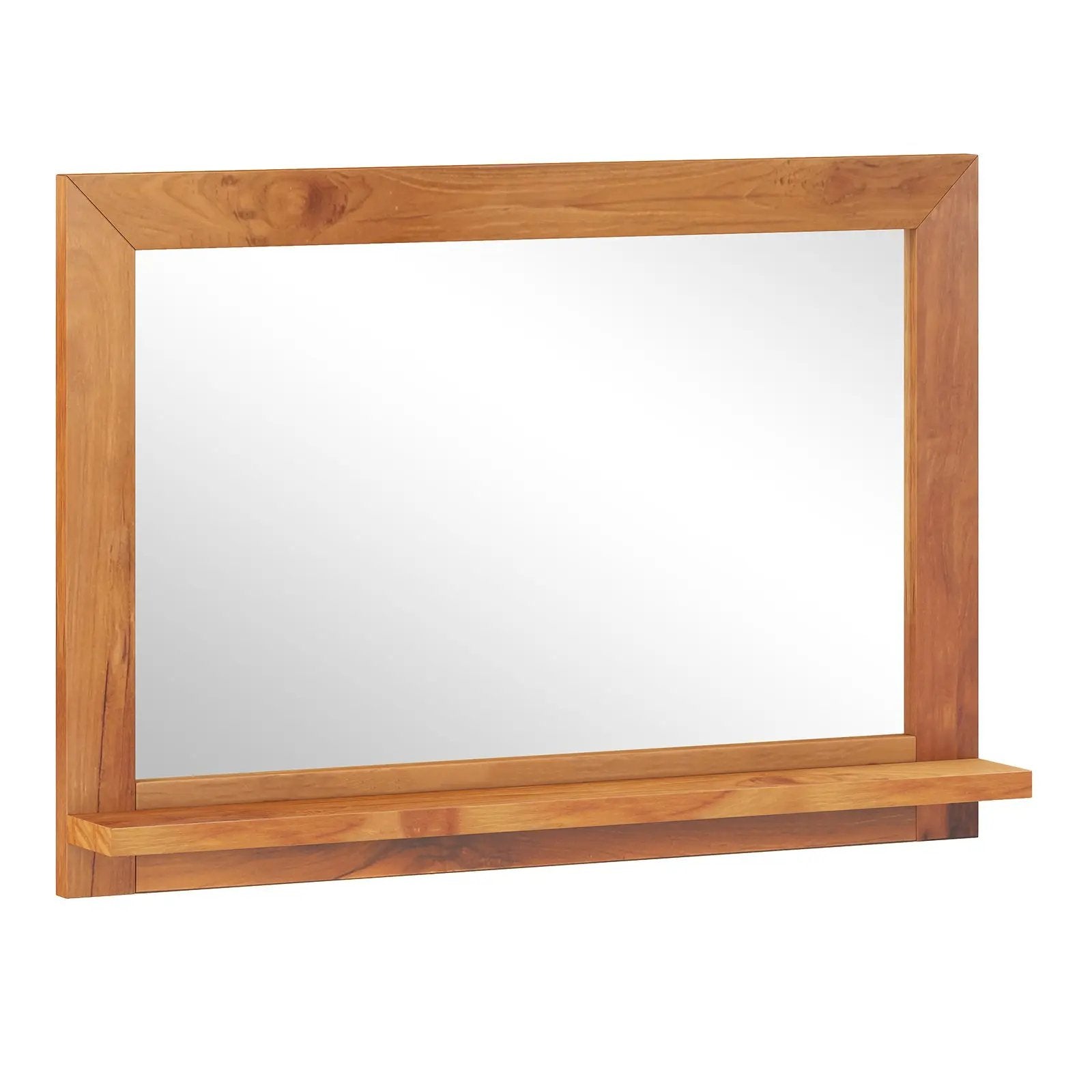Farmhouse Wall Mirror with Shelf and Teak Wood Frame by DirectDeals