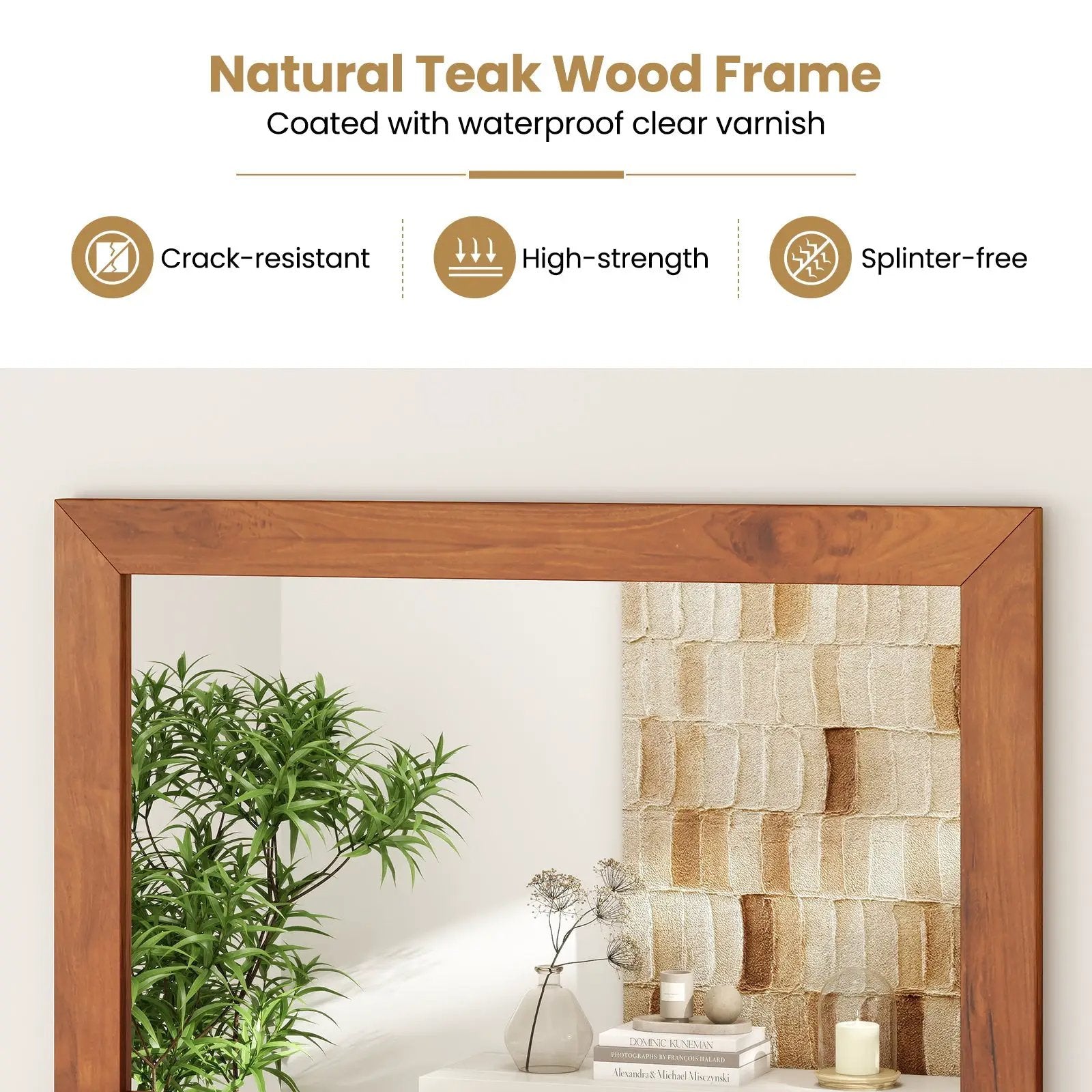 Farmhouse Wall Mirror with Shelf and Teak Wood Frame by DirectDeals