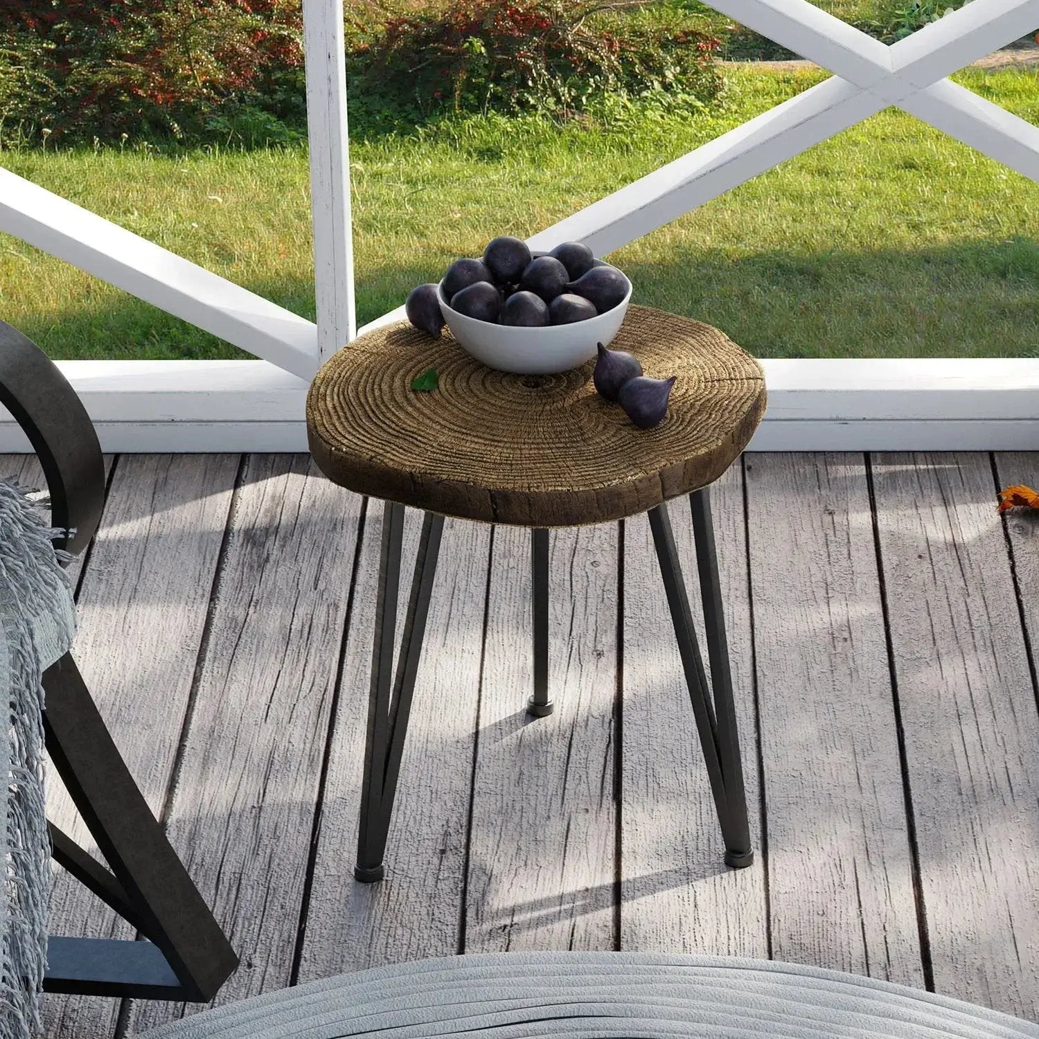 Rustic Faux Wood Round Side Table – Modern Indoor & Outdoor Accent End Table by House Of Avana