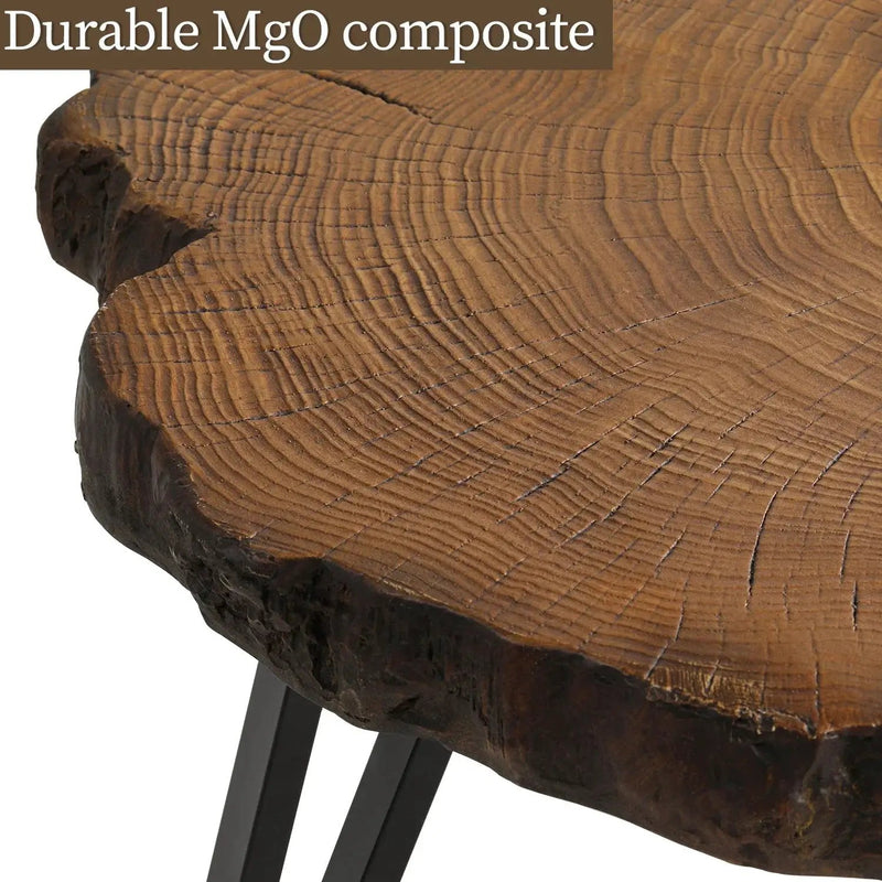 Rustic Faux Wood Round Side Table – Modern Indoor & Outdoor Accent End Table by House Of Avana