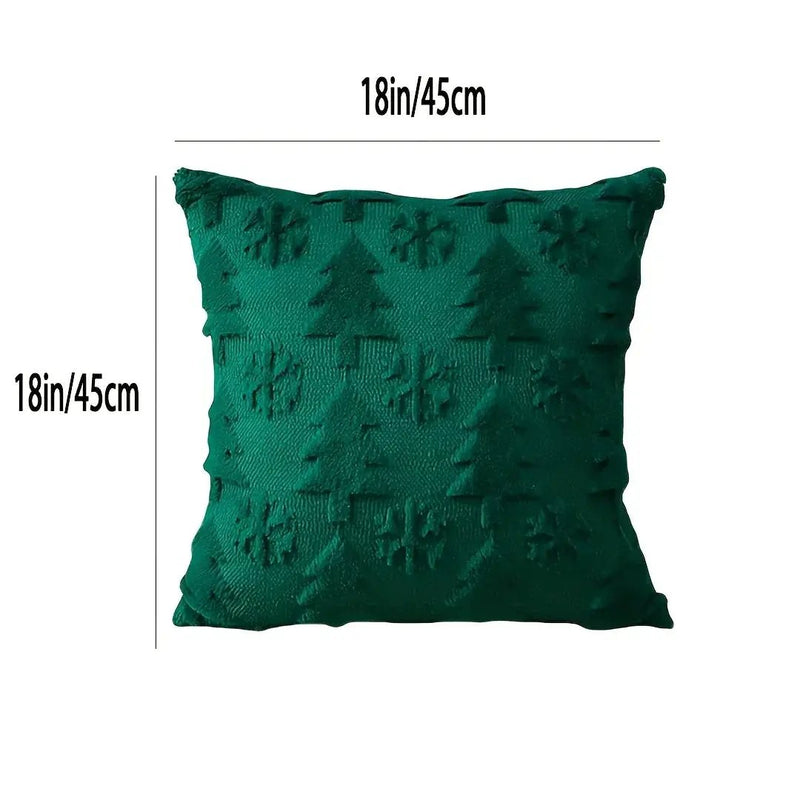 Faux Wool Christmas Tree Throw Pillow Covers, 45.72x45.72 cm, Snowflake Design by House Of Avana