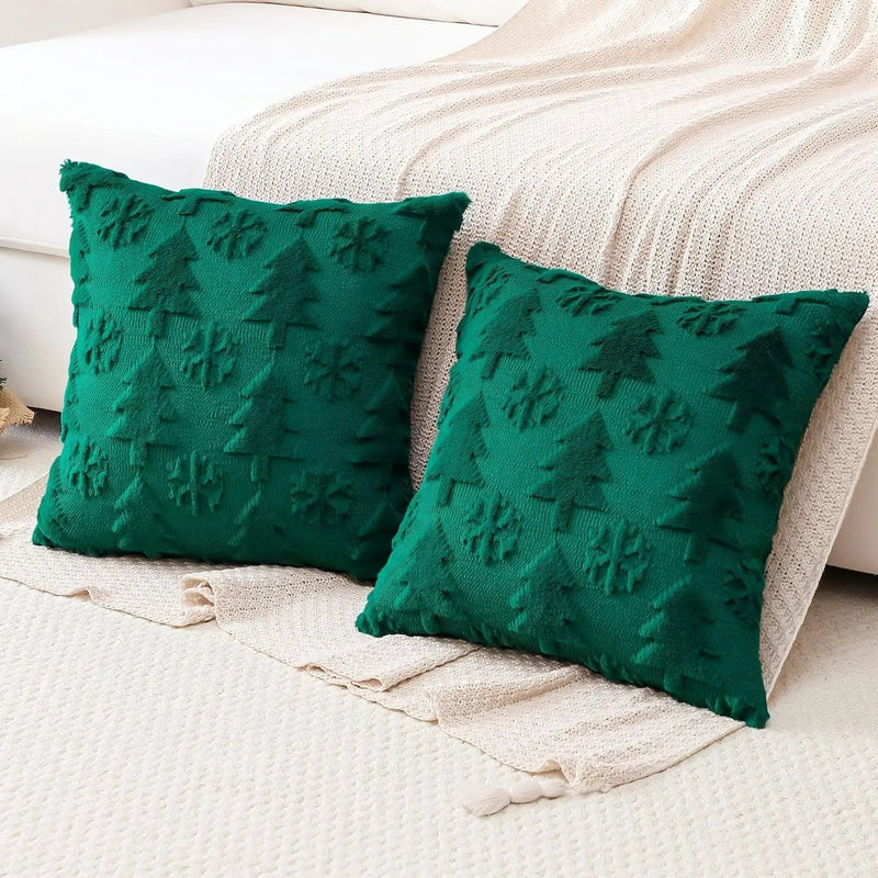 Faux Wool Christmas Tree Throw Pillow Covers, 45.72x45.72 cm, Snowflake Design by House Of Avana