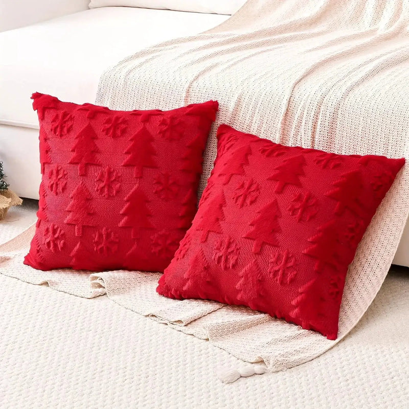 Faux Wool Christmas Tree Throw Pillow Covers, 45.72x45.72 cm, Snowflake Design by House Of Avana