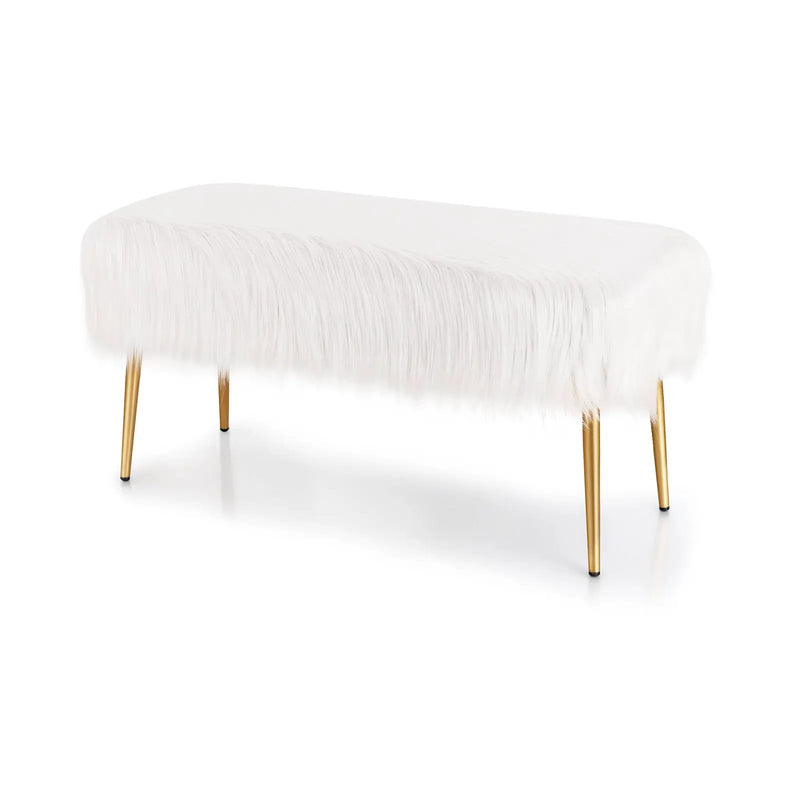Upholstered Faux Fur Vanity Stool with Golden Legs for Makeup Room by DirectDeals