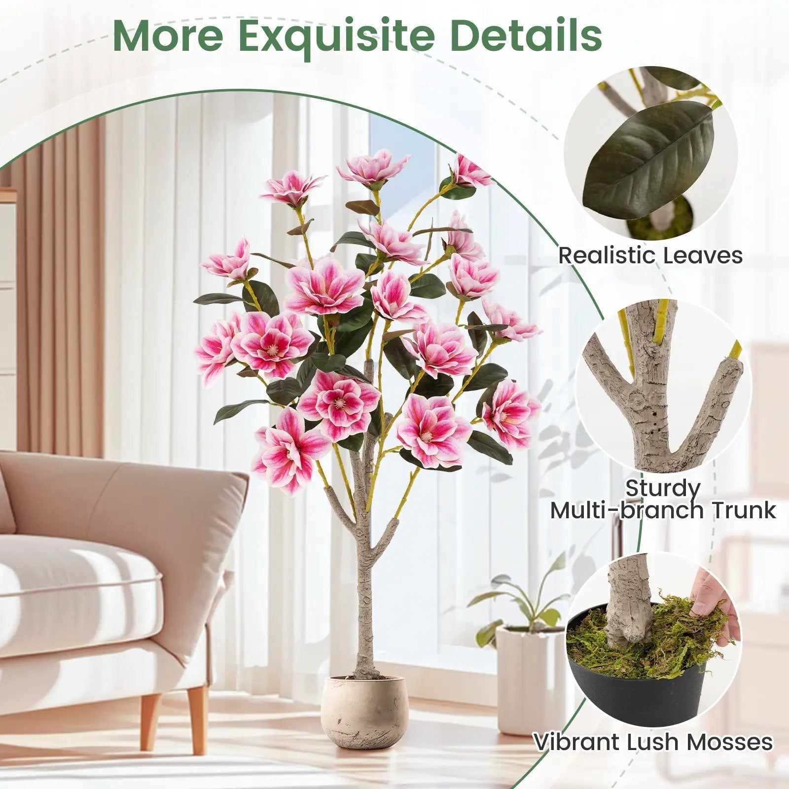 Faux Wedding Flower Plant with Elegant PEVA Leaves and Multi-branch Trunks-Pink by DirectDeals
