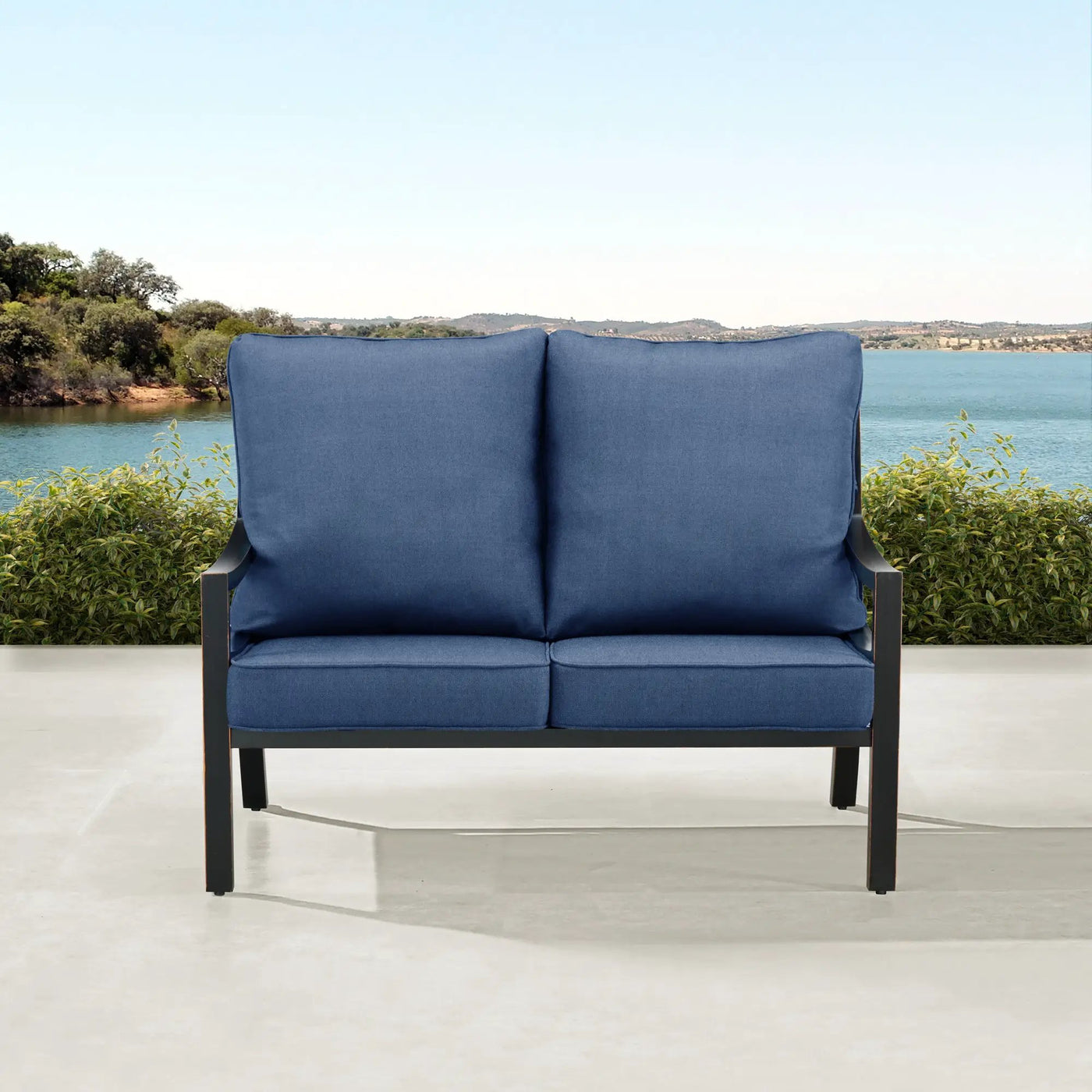 Black Aluminum Deep Seating Loveseat with Cushions by Sharicks