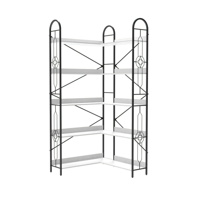 Industrial Style Corner Bookshelf With Thickened Iron Frame by Unique Piece Furniture