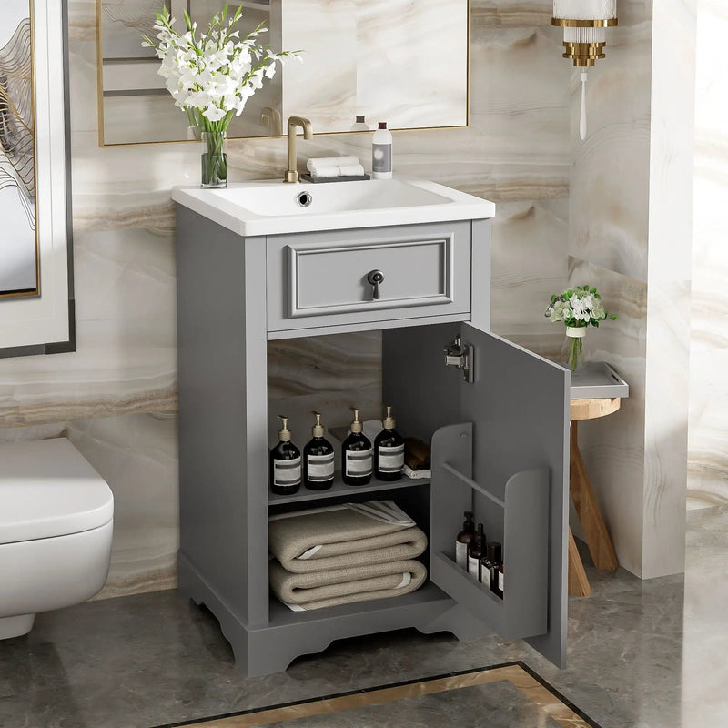 Elegant Bathroom Vanity With Ceramic Sink, Soft Close Door, Adjustable Shelf by HouseOfZazla