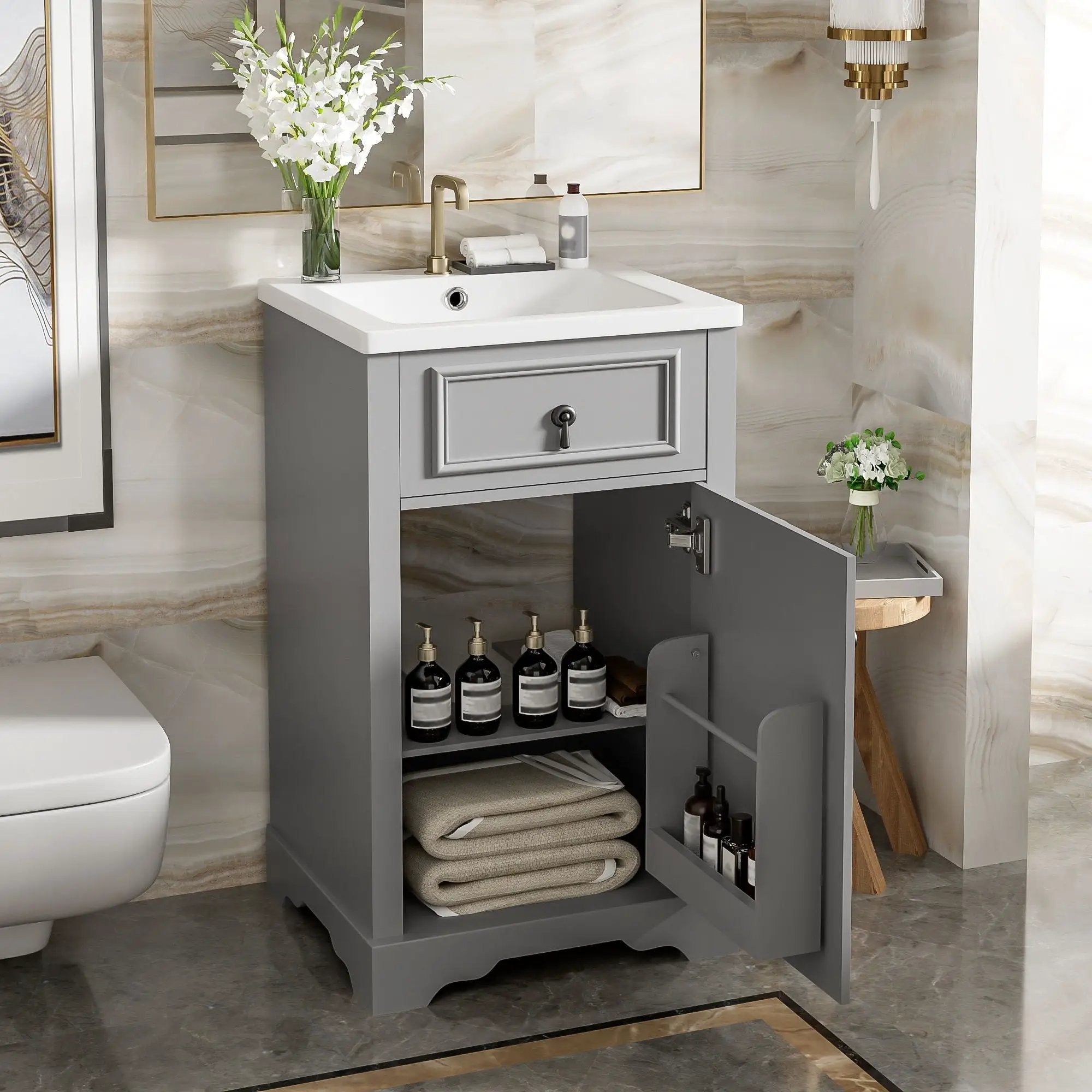 Elegant Bathroom Vanity With Ceramic Sink, Soft Close Door, Adjustable Shelf by Unique Piece Furniture