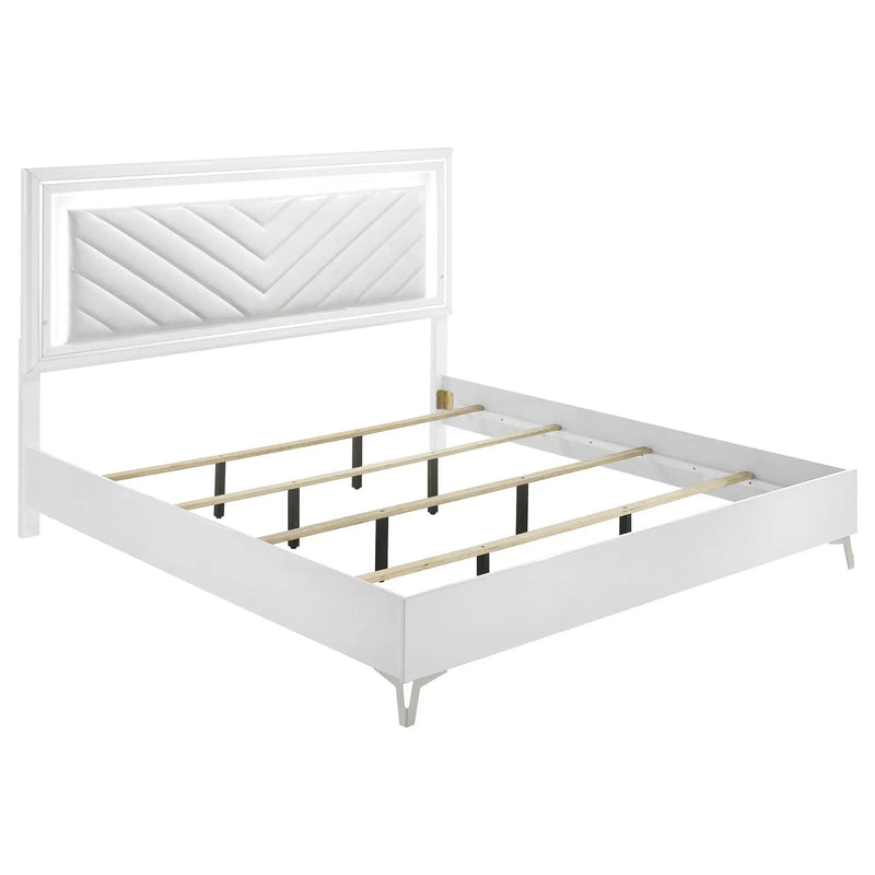 Cassia 5-piece Eastern King LED Bedroom Set White High Gloss by Unique Piece Furniture