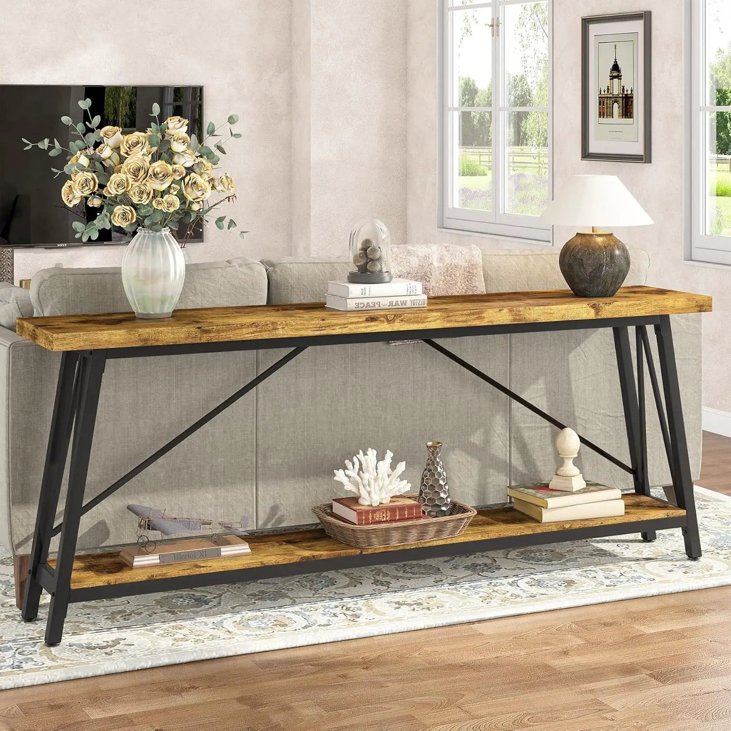 Extra Long Sofa Table For Hallway, Entryway & Living Room - Rustic Brown by HouseOfZazla