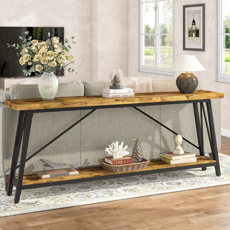 Extra Long Sofa Table For Hallway, Entryway & Living Room - Rustic Brown by HouseOfZazla