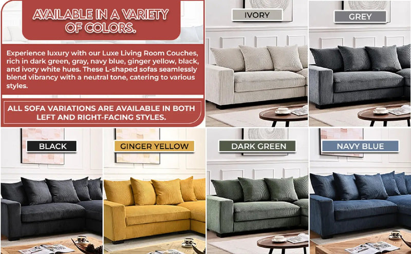 Luxe - Oversized 2 Piece Sectional Couches For Living Room, L Shaped Sofa With Chaise by HouseOfZazla