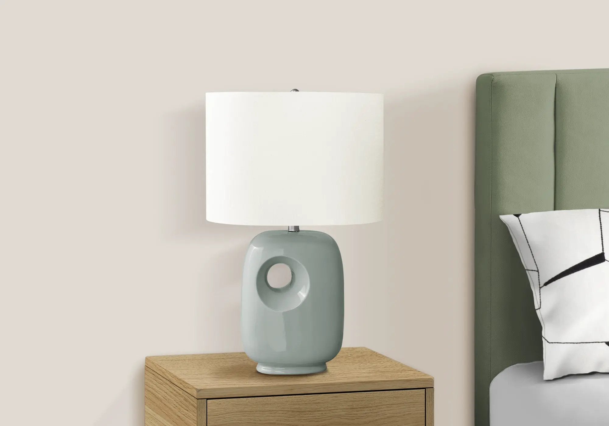 Contemporary Green Ceramic Table Lamp with Ivory Shade, 26"H by HouseOfZazla
