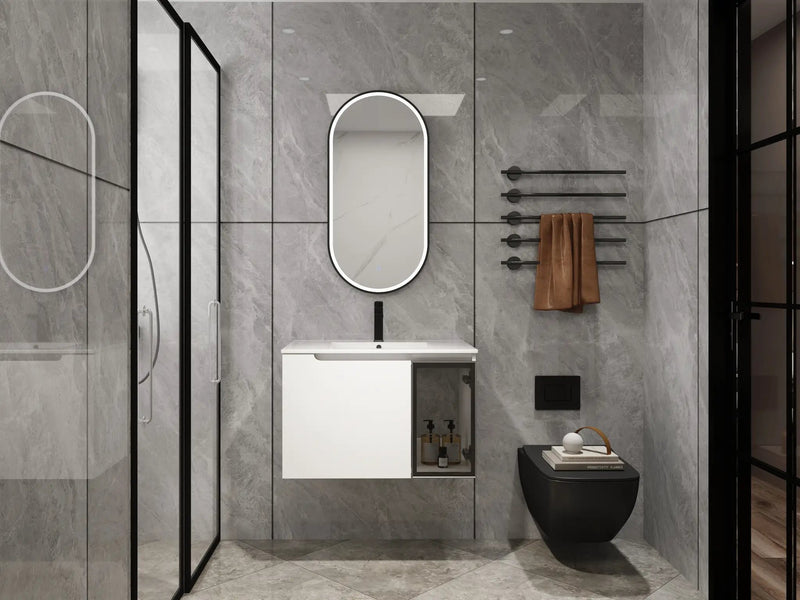30" Wall-Mounted Bathroom Vanity With Ceramic Sink, Glossy by HouseOfZazla
