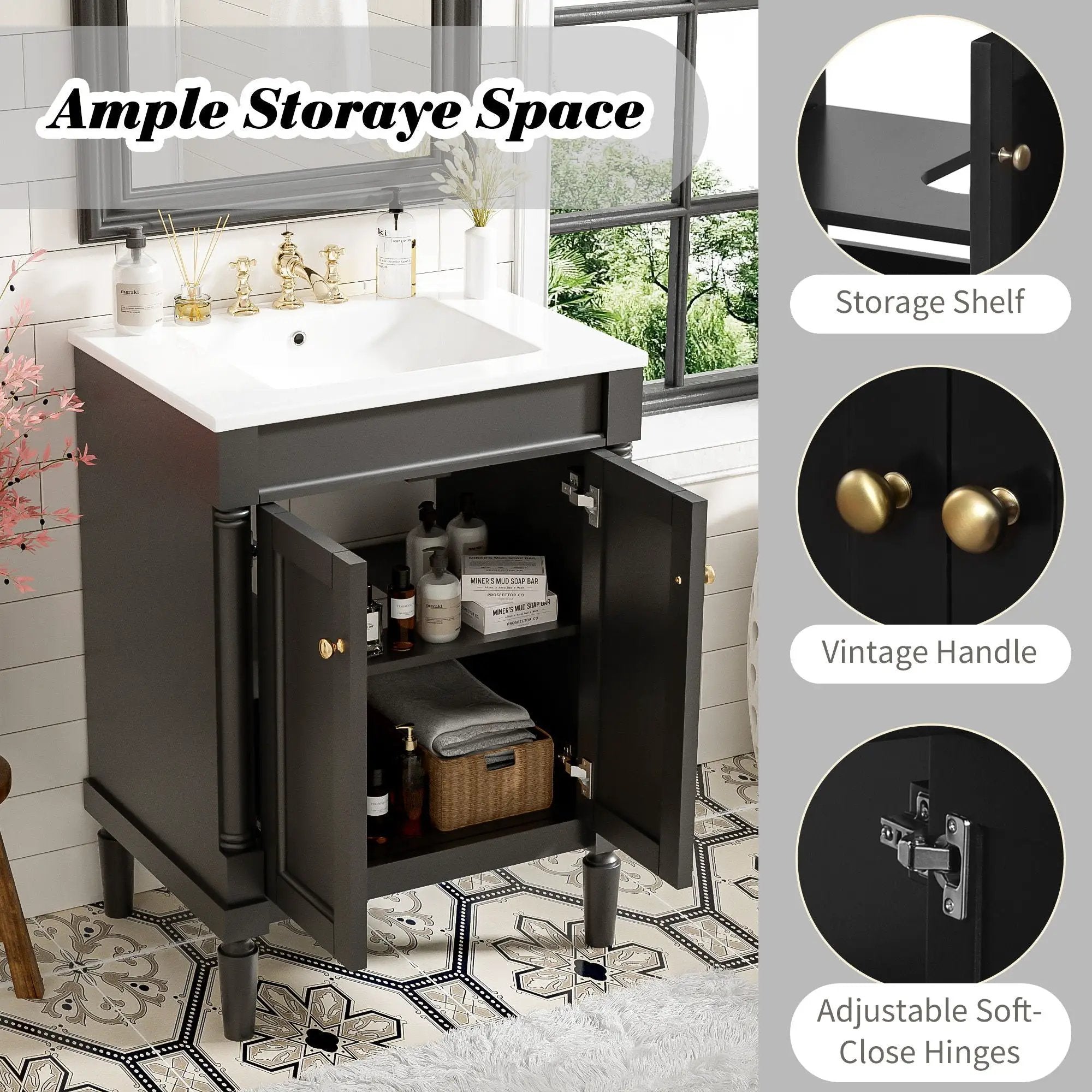 Bathroom Vanity With Top Sink, 2 Tier Storage Cabinet by Unique Piece Furniture