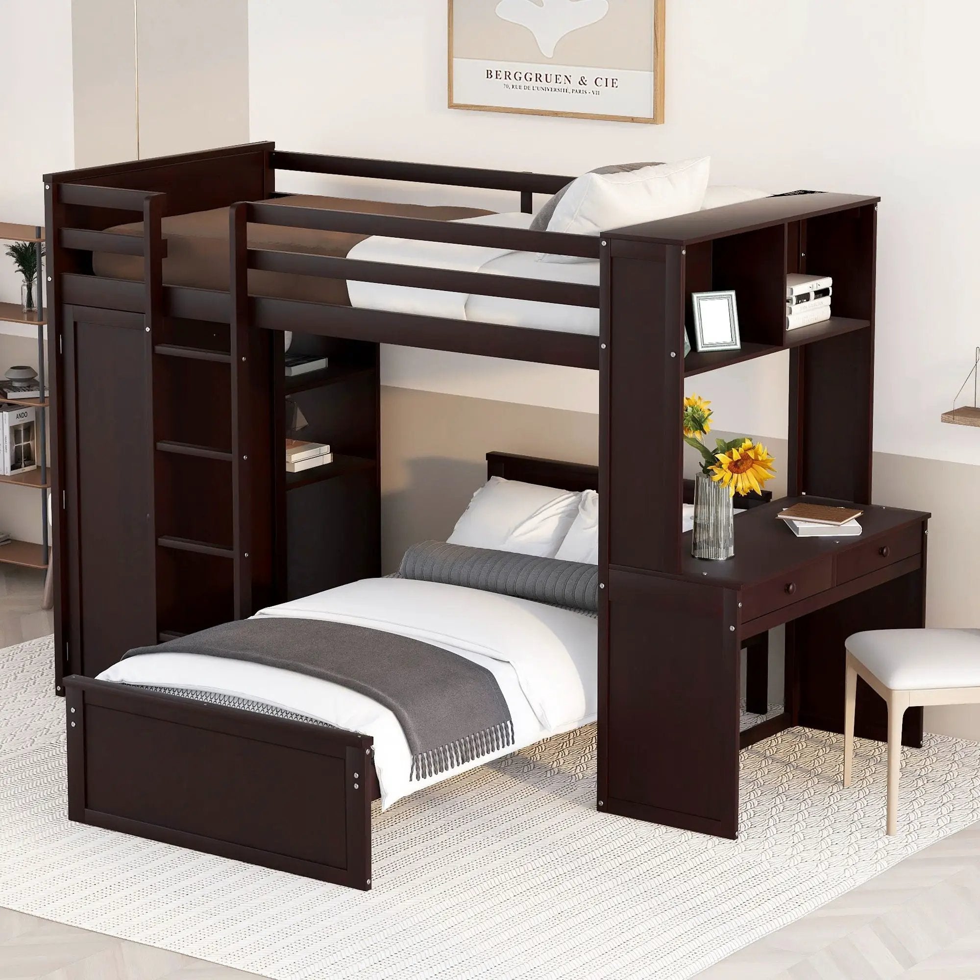 Loft Bed With A Stand Alone Bed, Shelves, Desk, And Wardrobe by Unique Piece Furniture