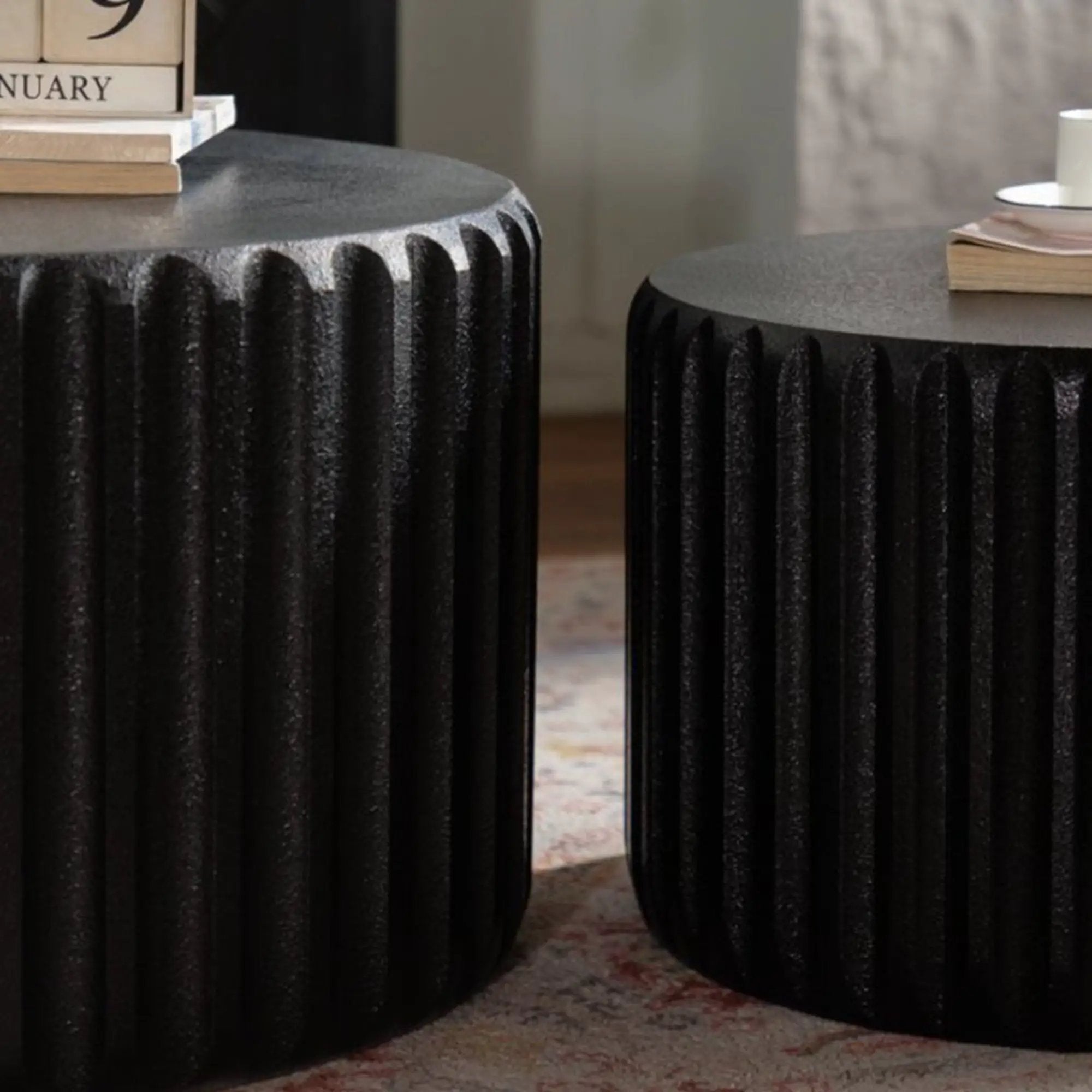 Black Scalloped Round Coffee Table Set by HouseOfZazla
