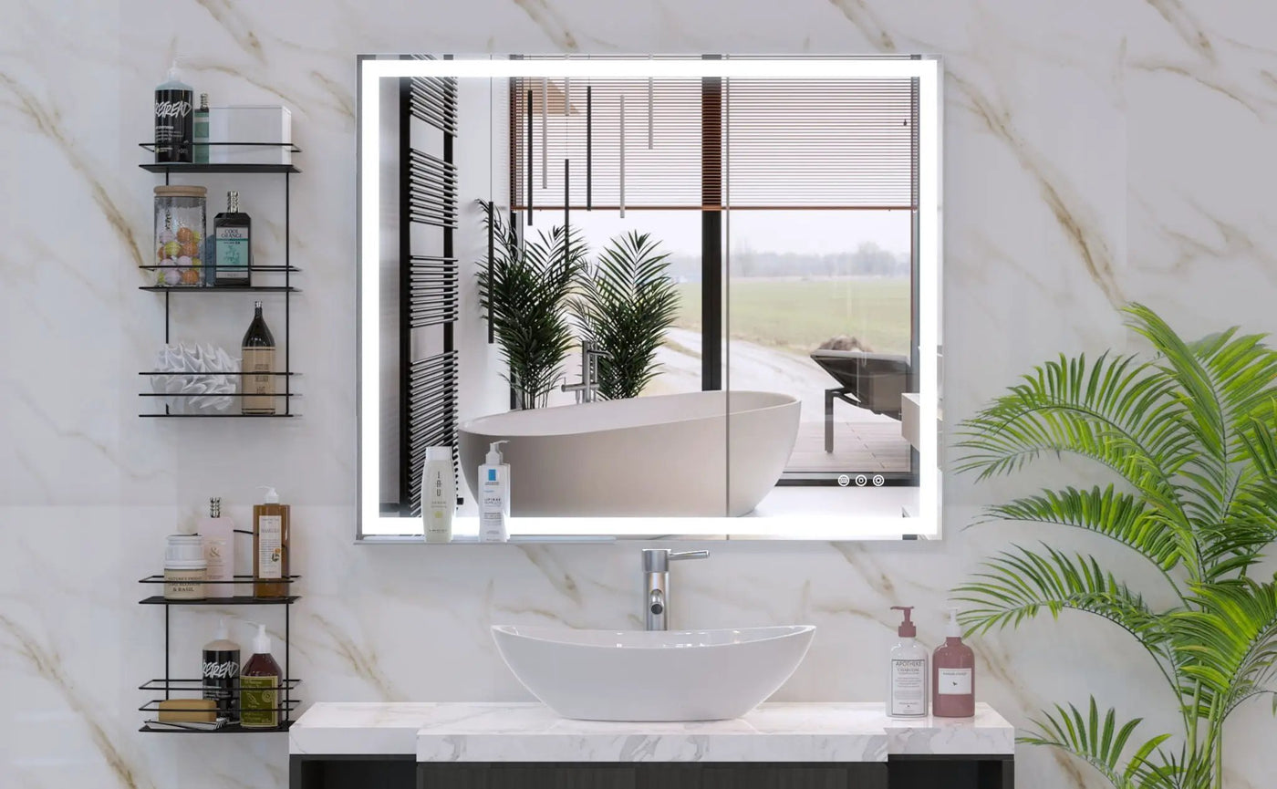 LED Bathroom Vanity Mirror Wall Mounted Adjustable / Warm / Natural Lights Anti-Fog Touch Switch With Memory Modern Smart Large Bathroom Mirrors by Unique Piece Furniture