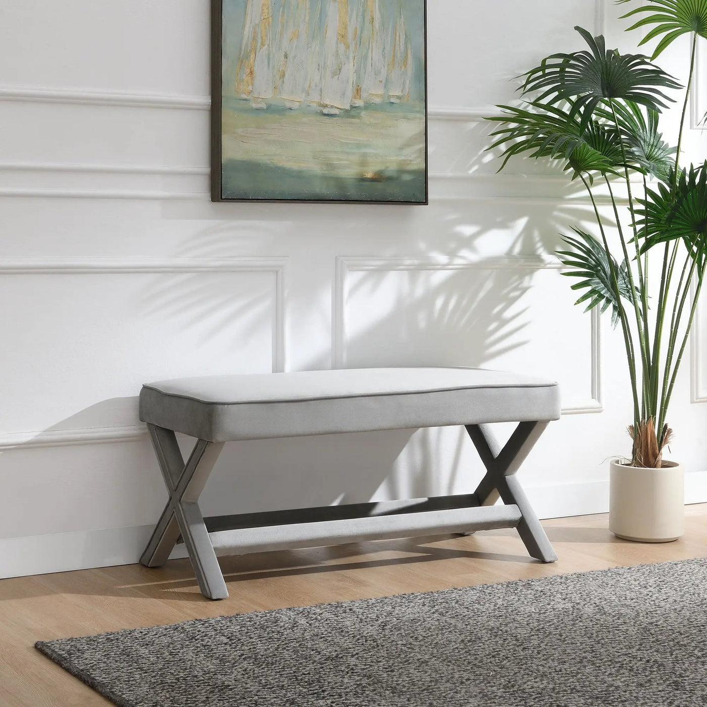 Comfort Double Bench Upholstered With X Crossed Legs by HouseOfZazla