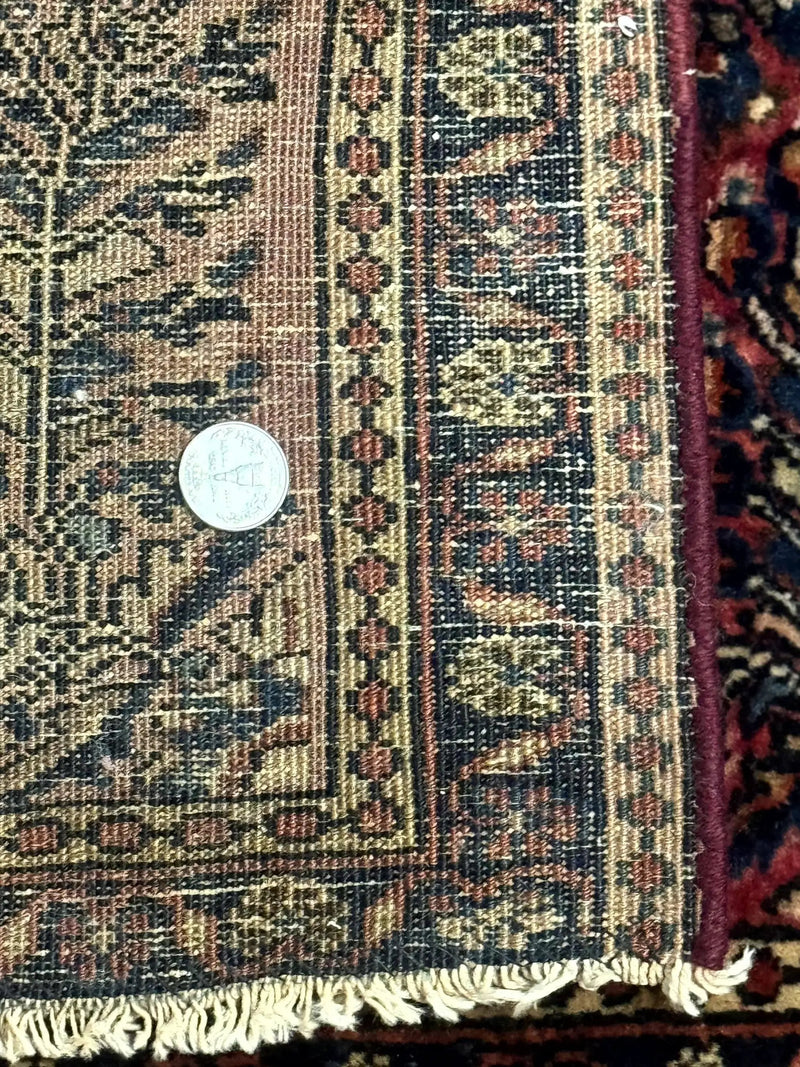 Small Antique Persian Sarouk Rug 2x2 ft, Red 1920s Wool Rug by Jewel Rugs