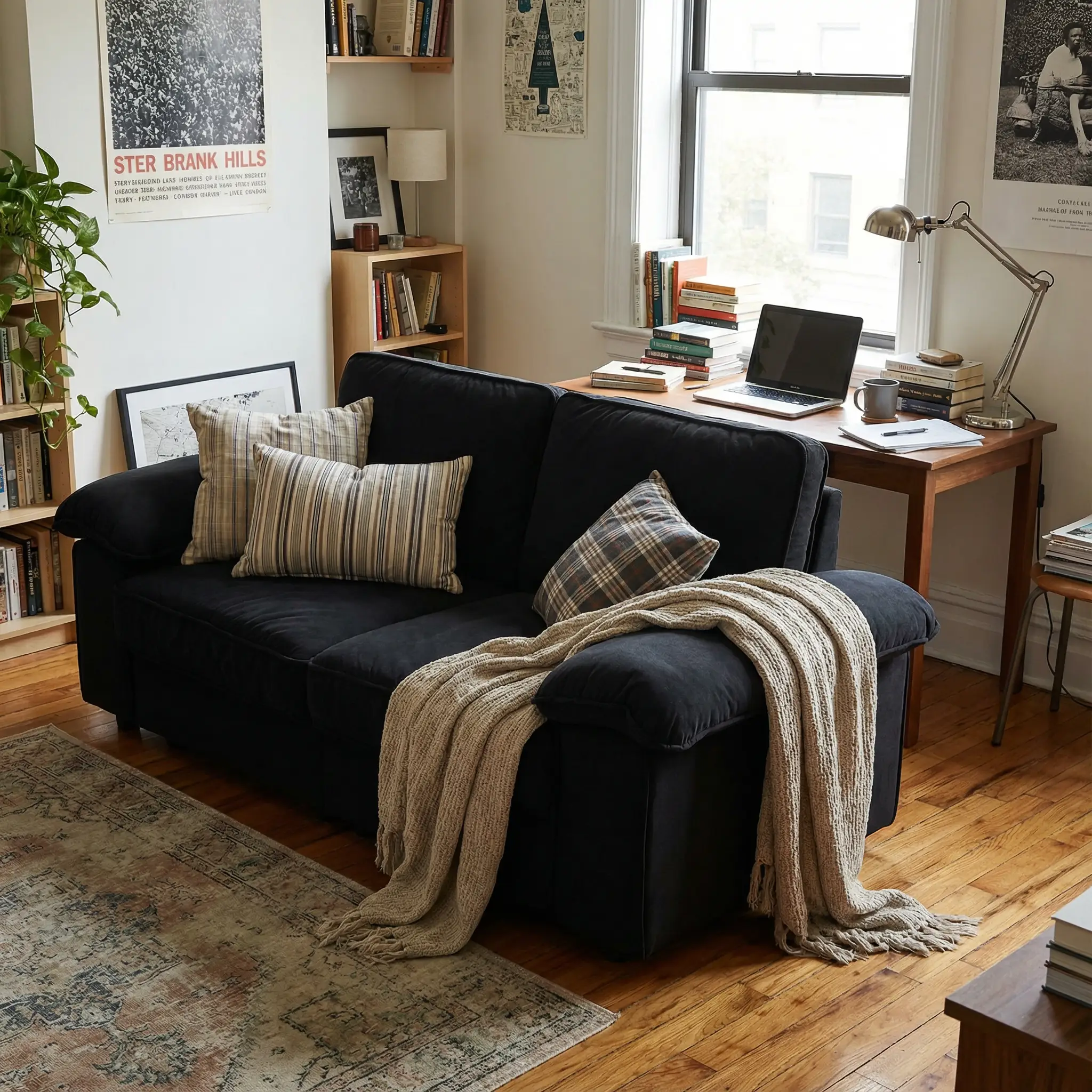Black Velvet Compact Sofa with Hidden Storage by HouseOfZazla