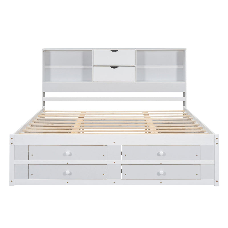 Platform Bed With Storage Headboard And 8 Drawers
