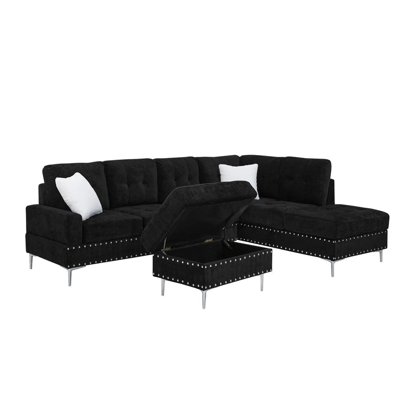 L-Shaped Sectional Sofa With Chaise And Storage Ottoman, Includes 2 Pillows by Unique Piece Furniture