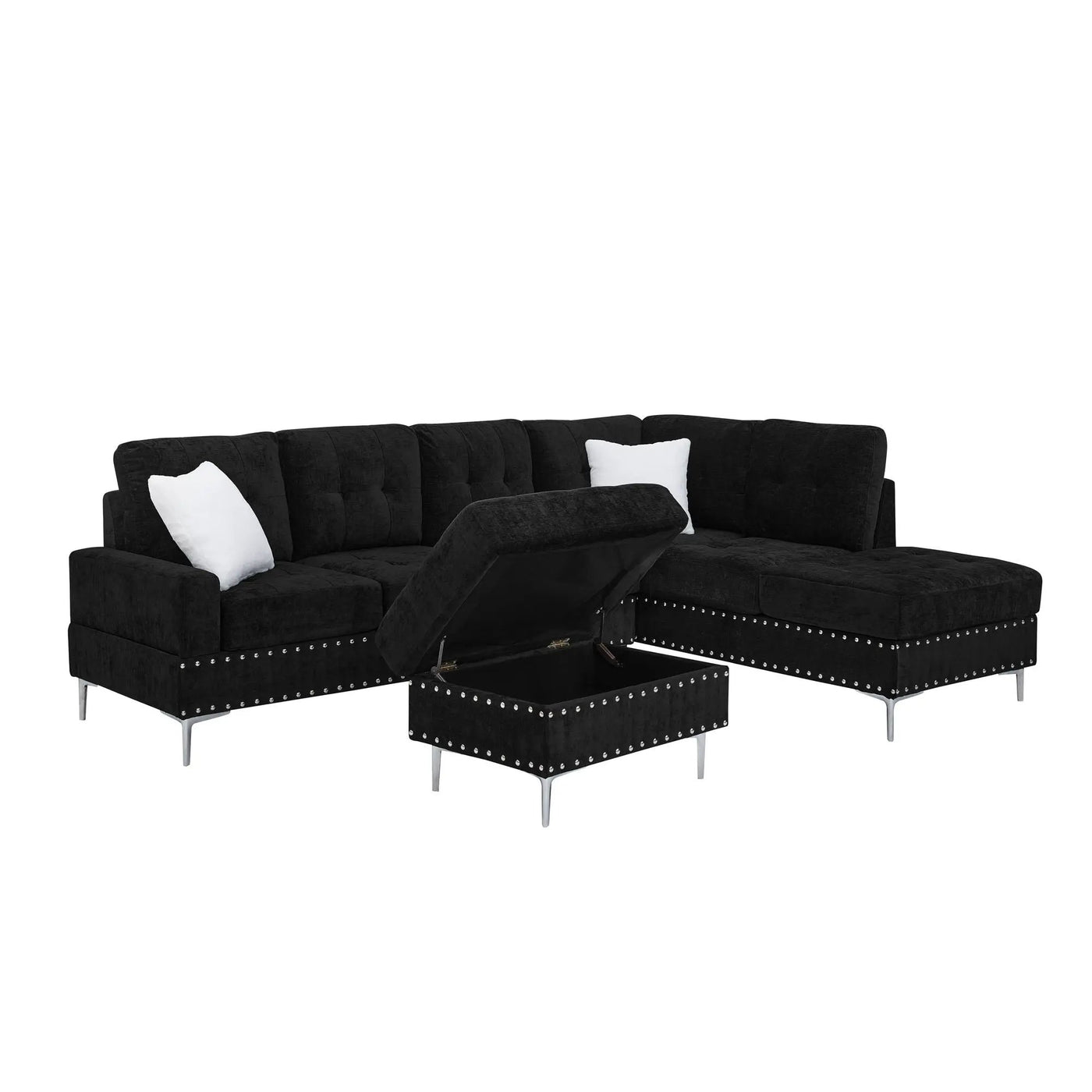L-Shaped Sectional Sofa With Chaise And Storage Ottoman, Includes 2 Pillows by Unique Piece Furniture