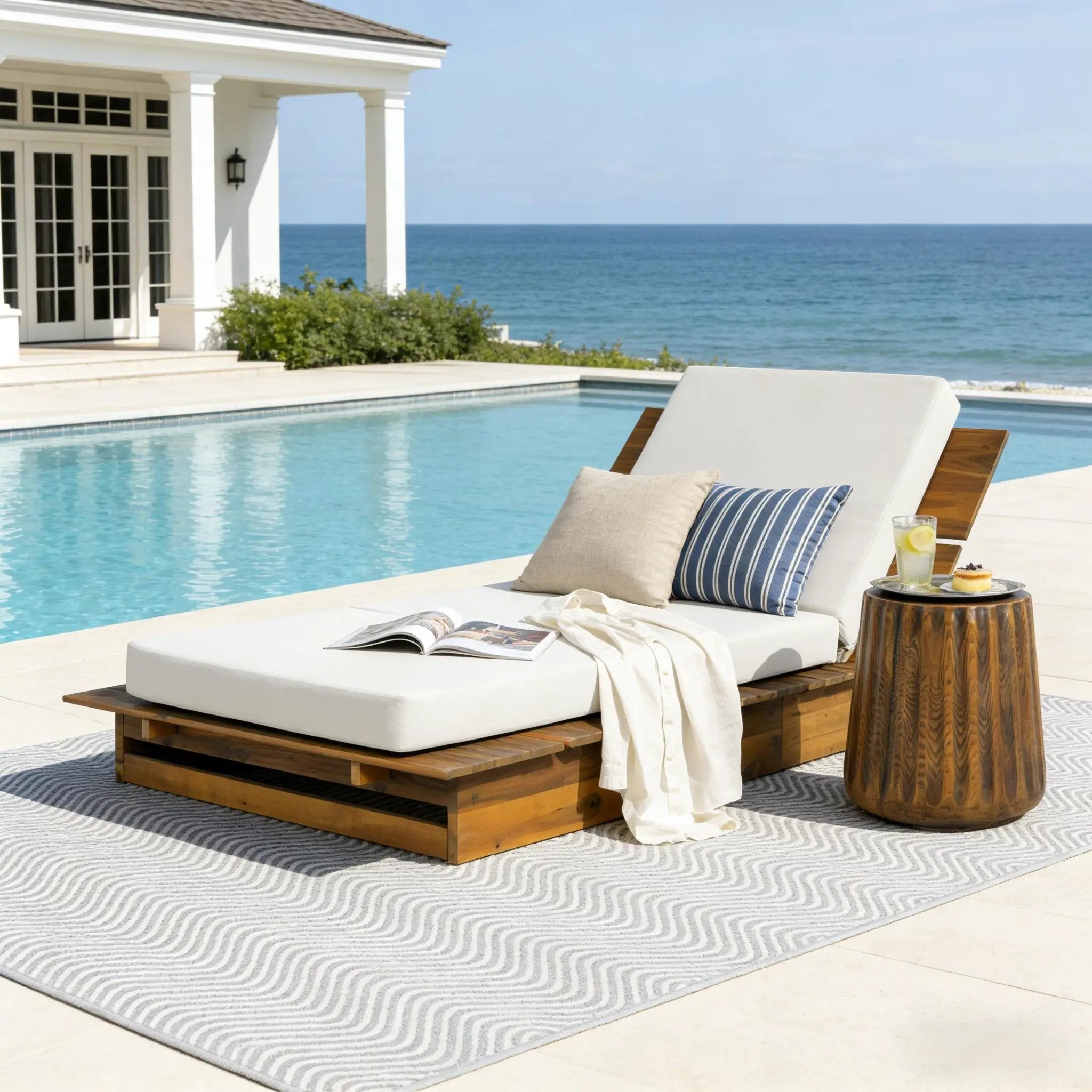 Acacia Wood Chaise Lounge with 4" Thick 3-Fold by HouseOfZazla