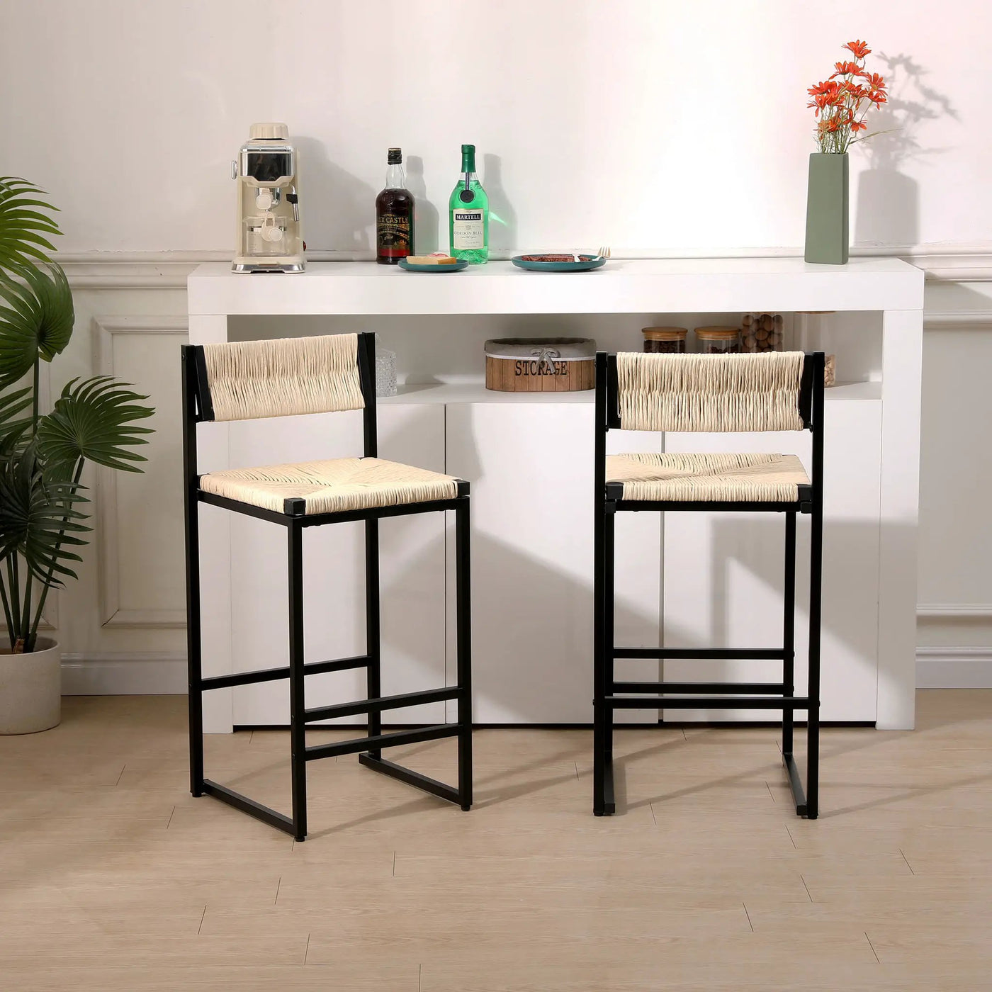 Bar Stools Paper Rope Weave Dining Chairs With Back Hand Weave Stools For Kichen Island, Bar & Counter (Set of 2) by Unique Piece Furniture
