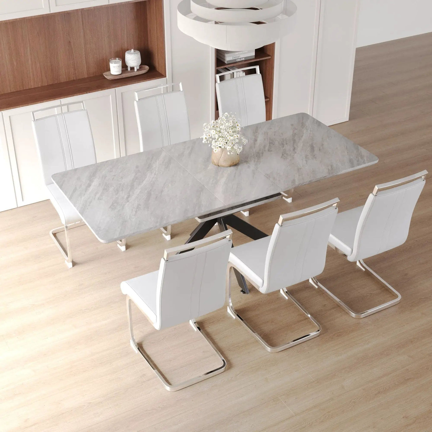 Modern Extendable Dining Table Set With Soft Padded Armless Chairs by Unique Piece Furniture