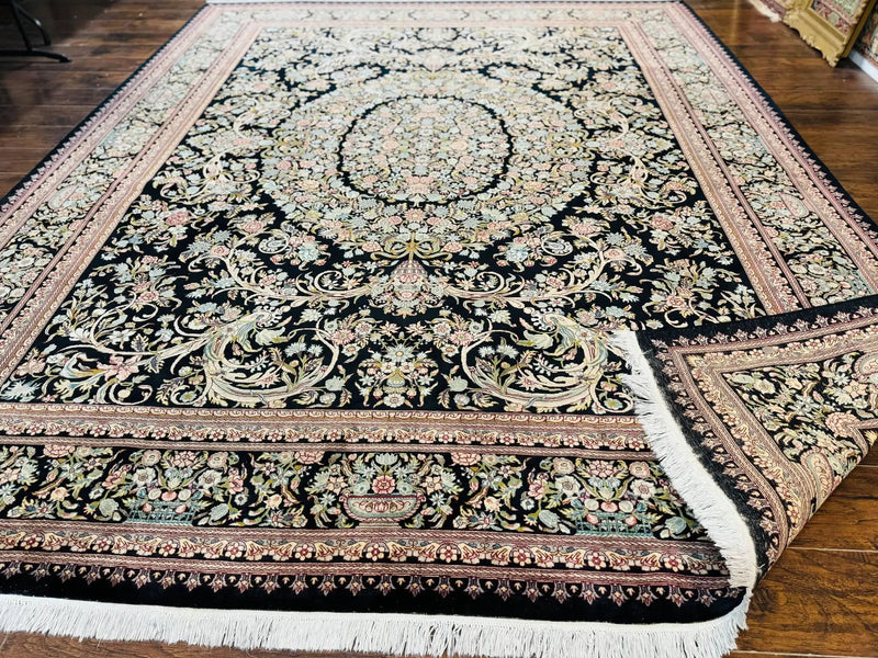 Pak Persian Rug 9x12, Highly Detailed Fine 260 KPSI, Floral, Handmade Traditional Carpet, Black by Jewel Rugs
