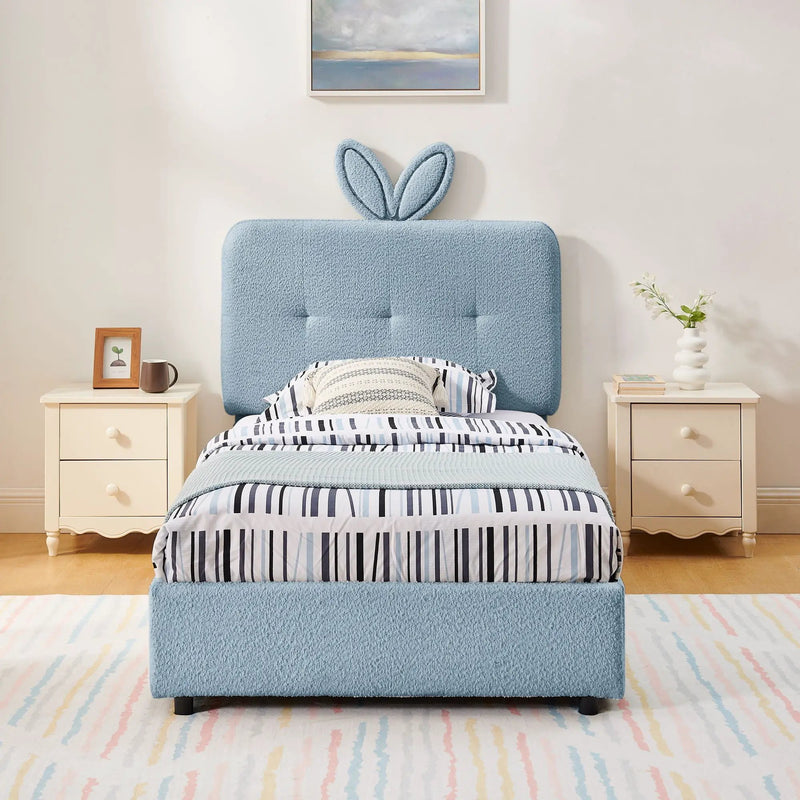 Upholstered Bed With Oversized Rabbit Ear Headboard, LED Lights & 4 Storage Drawers by Unique Piece Furniture