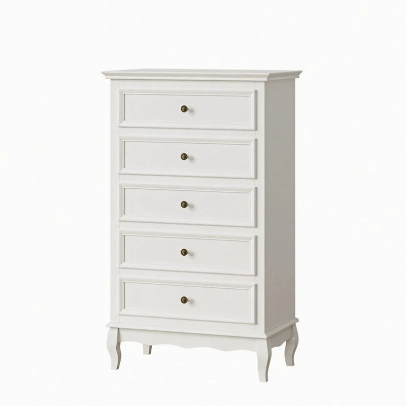 5 Drawer Tall Wide Chest Of Drawers - White by HouseOfZazla