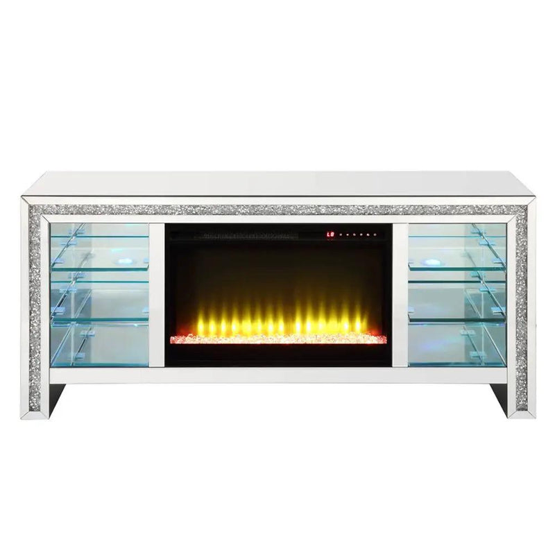 Noralie - 28" TV Stand With Fireplace & LED - Mirrored & Faux Diamonds by Unique Piece Furniture