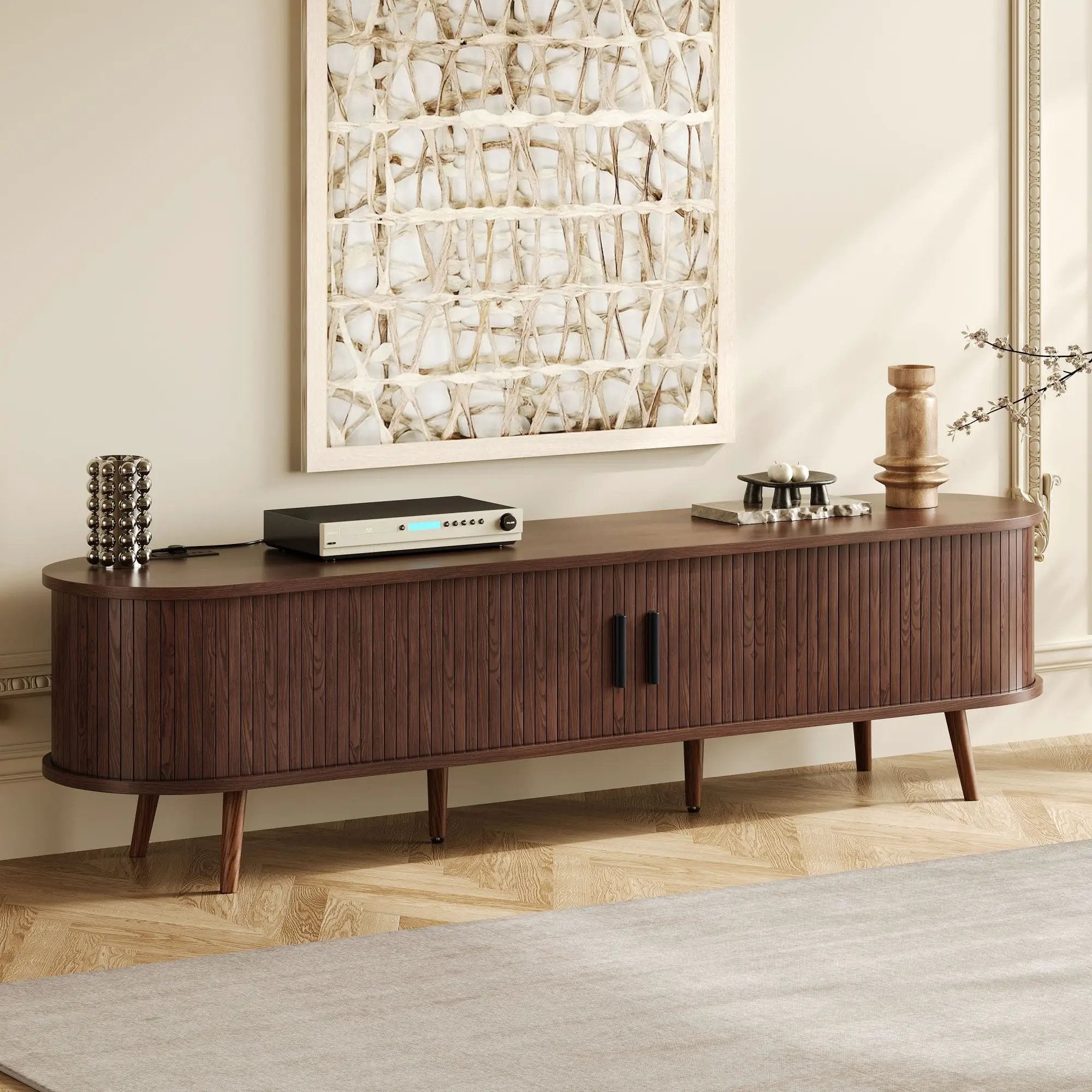 TV Stand For 70" TV With Tambour Doors And Built-In Power Outlet by HouseOfZazla