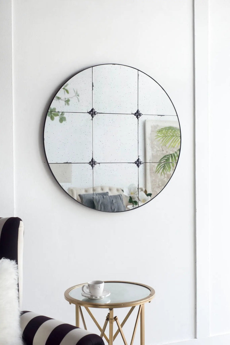 Traditional Decor Style Round Antique Glass Wall Mirror, Wall Decor For For Bathroom Entryway Console Lean Against Wall - Black by Unique Piece Furniture