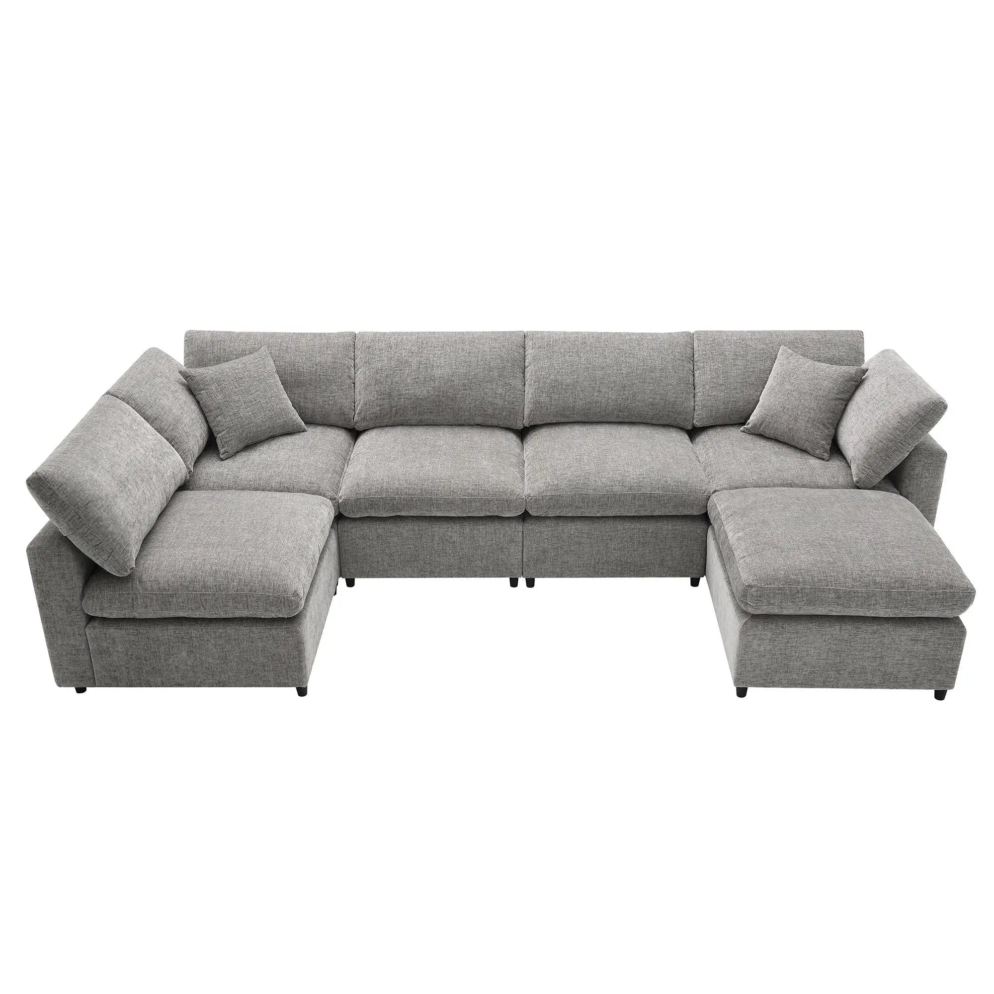 Modern Modular Cloud Sofa Bed, 6 Seat Sectional Couch Set With Ottoman, Free Combination, Convertible U Shaped Sleeper Sofa For Living Room by HouseOfZazla