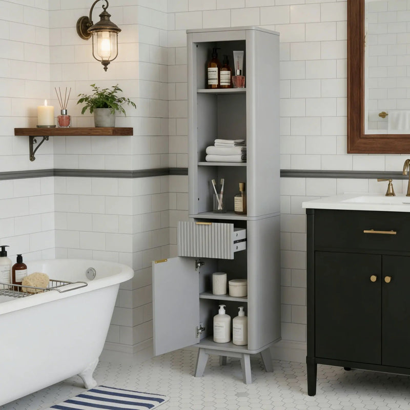 Tall Bathroom Storage Cabinet With Adjustable Shelves And 1 Drawer & Door by HouseOfZazla