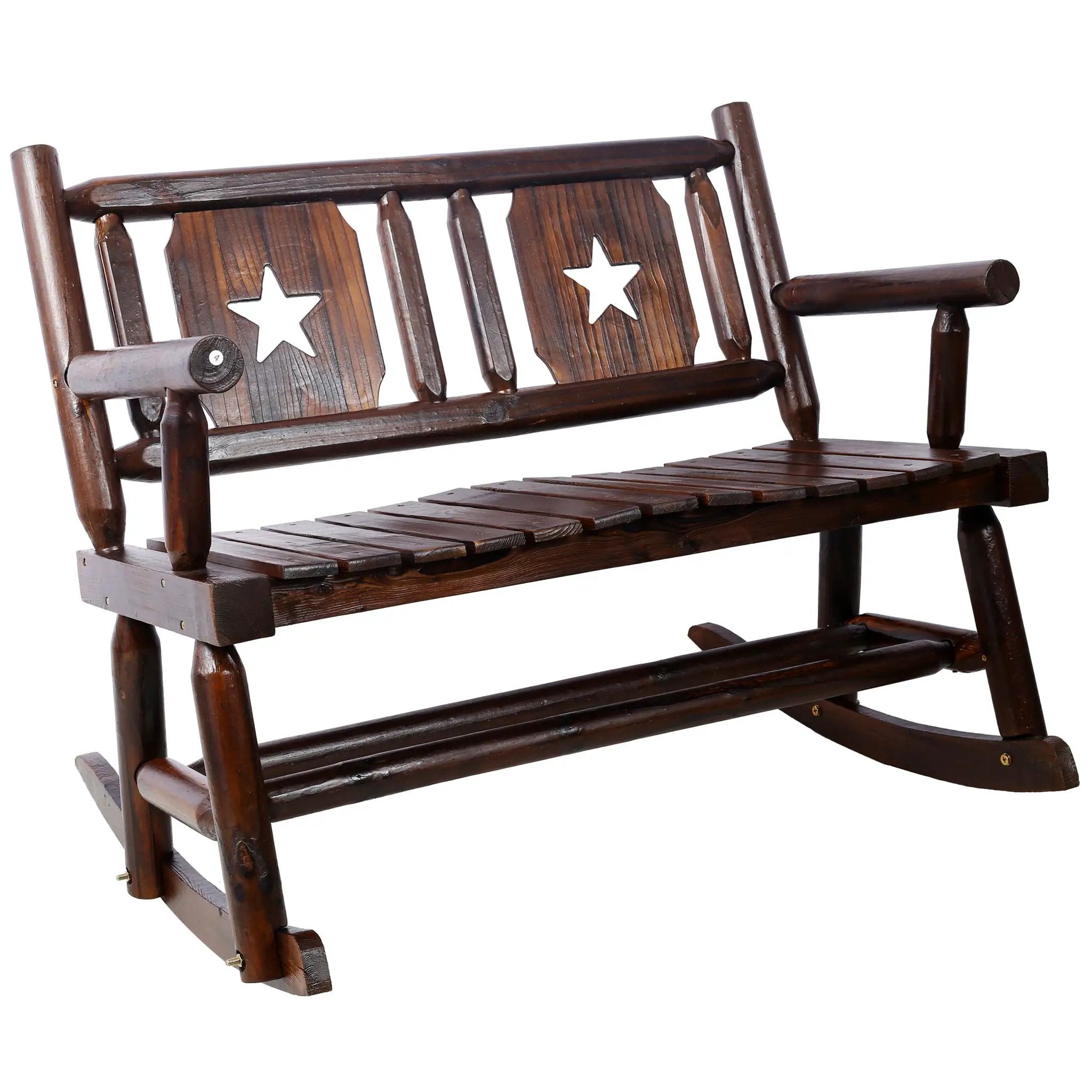 Rustic Outdoor Wood Rocking Bench Double Rocking Chair For 2 Persons With Curved Seat, Porch Rocker - Brown by HouseOfZazla