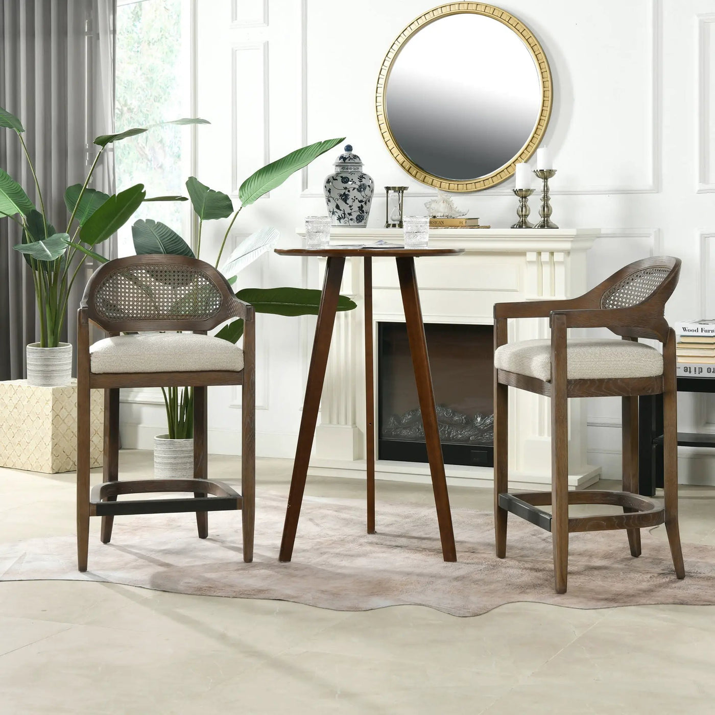 Americana - Mid-Century Modern Cane Back Counter Stool by Unique Piece Furniture