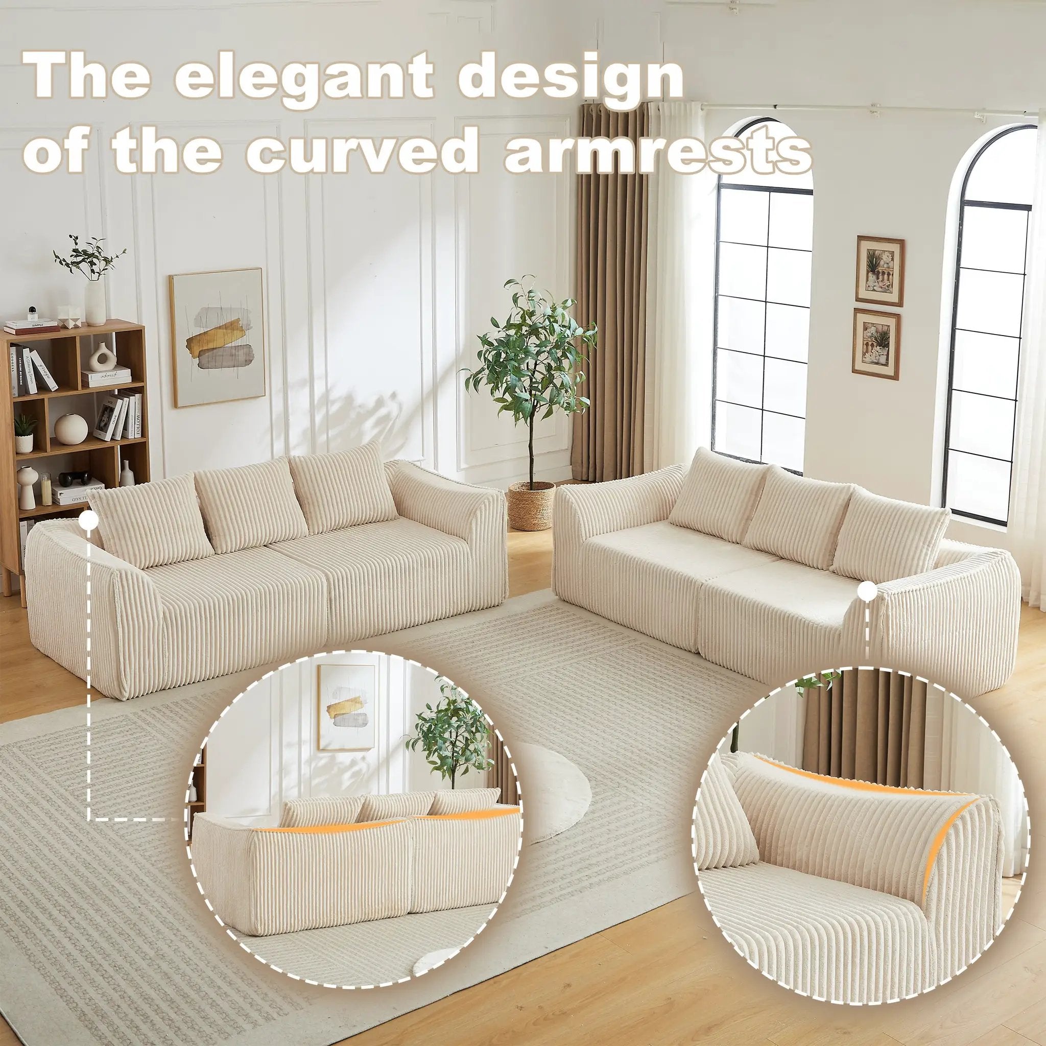 Minimalist 3+3 Seater Corduroy Sofa Set by HouseOfZazla