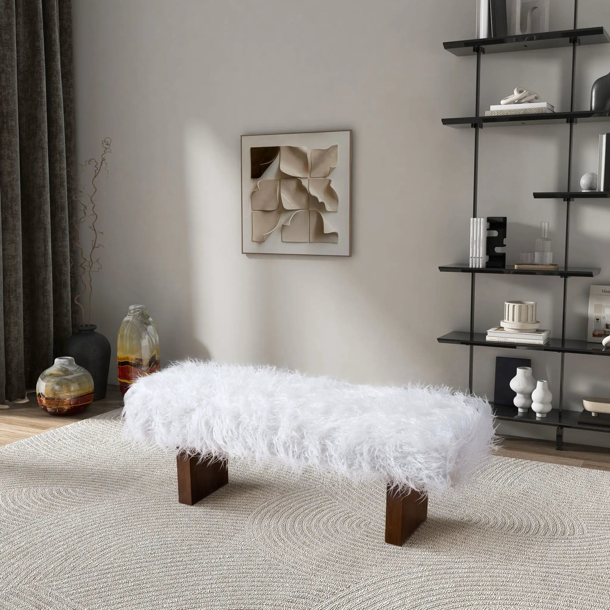 Henley - Fur Bench - White Khaki by Unique Piece Furniture