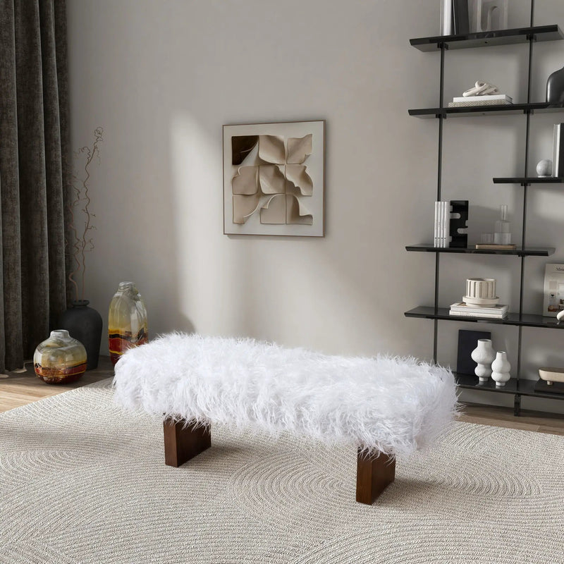 Henley - Fur Bench - White Khaki by Unique Piece Furniture