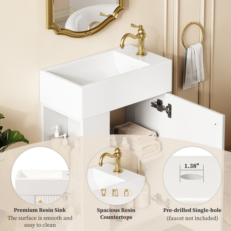 Floating Bathroom Vanity With Resin Basin, Left Side Storage - White by HouseOfZazla