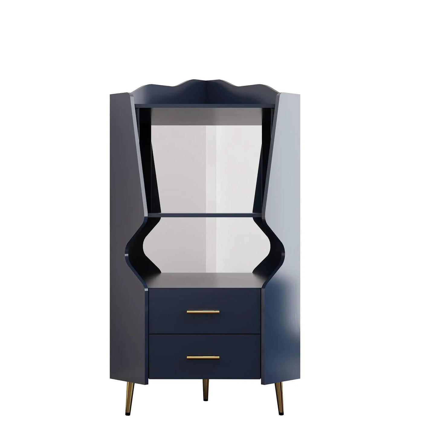 Corner Bar Cabinet With Mirrored Back, 2 Open Shelves & 2 Drawers by HouseOfZazla