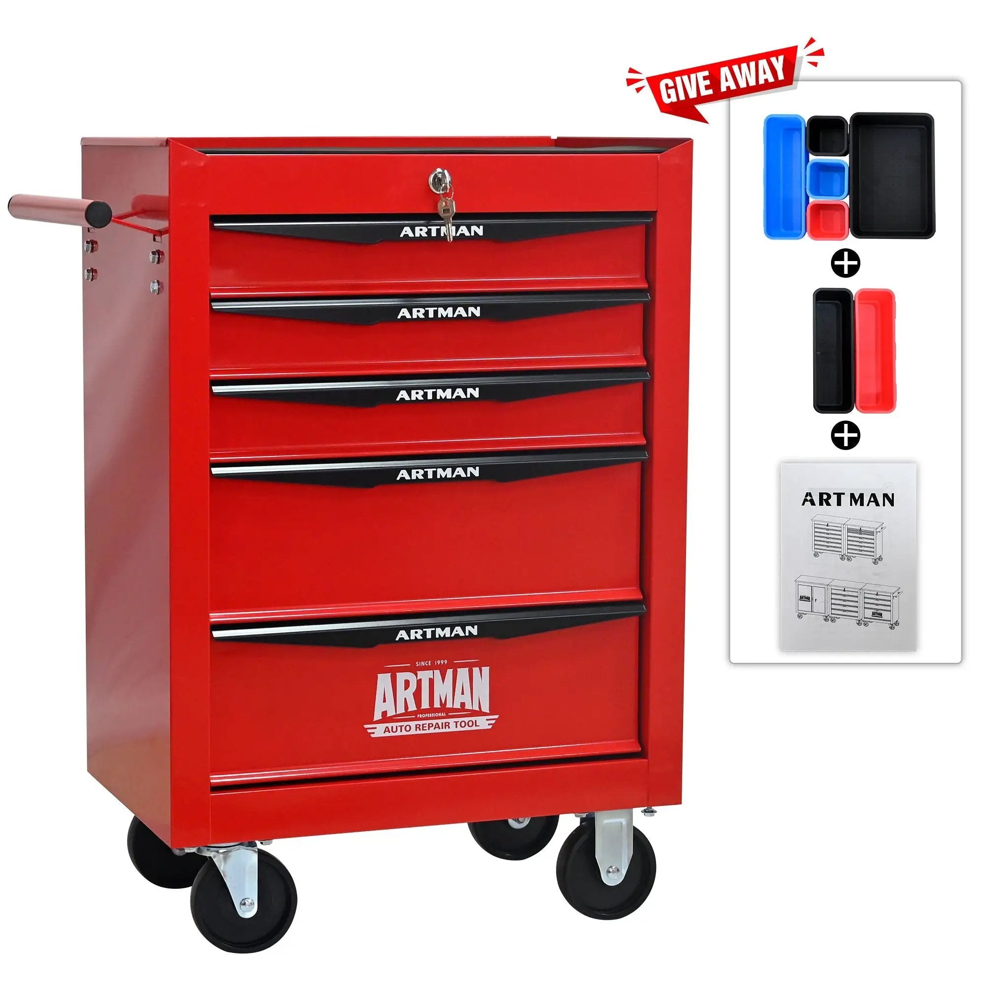 Rolling Metal Tool Chest With Drawers, Steel Storage Cabinet With Ball Bearing Slides by HouseOfZazla